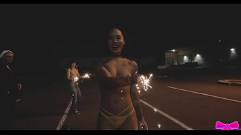 Preview 3 of Rope And Pregnancy - Topless Outdoors Public Sparklers With Honey Gold And Dakota Marr