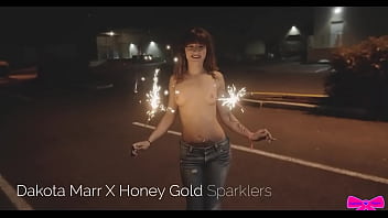 Preview 1 of Rope And Pregnancy - Topless Outdoors Public Sparklers With Honey Gold And Dakota Marr