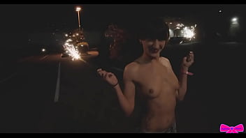 Preview 4 of Rope And Pregnancy - Topless Outdoors Public Sparklers With Honey Gold And Dakota Marr