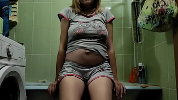 Preview 1 of Docter Agent - A very pregnant 19-year-old chick masturbates in the bathroom