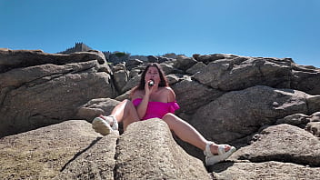 Preview 2 of Omar Megan Vale - Curvy MILF Cumed with Big Exotic Dildo on the Beach