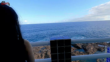 Preview 1 of Movixx - Sissi sensually strips and masturbates her tiny pussy on the balcony - DOLLSCULT