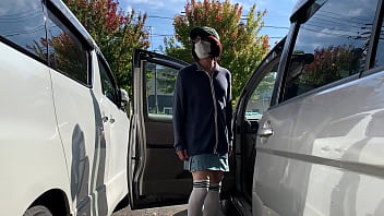 Preview 1 of Sunny Leon Xxxx - 女装子まゆちゃんがどこかの駐車場の車の陰でパンツを脱いで露出プレイを楽しむ