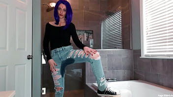 Preview 1 of Ugly Lesbian Granny Young Girl - Raven Wetting Blue Jeans &amp_ Panties Sage Eldritch