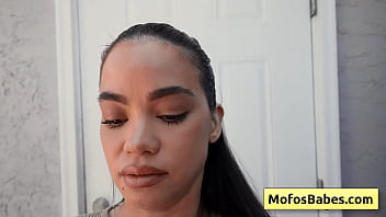 Preview 2 of Syren De Mer And Scarlett - Sexy hot brunette girl sucking huge fat dick and slide it deep in her shaved pussy - Angelina Moon,  Logan Xander