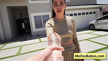 Preview 1 of Syren De Mer And Scarlett - Sexy hot brunette girl sucking huge fat dick and slide it deep in her shaved pussy - Angelina Moon,  Logan Xander