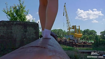 Preview 3 of Bukkake Japanes - Cute feet in nylon knee socks and white socks teasing you closeup outdoor