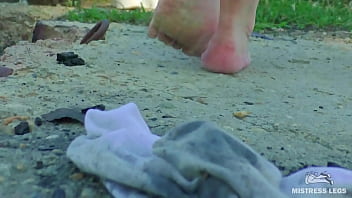 Preview 4 of Bukkake Japanes - Cute feet in nylon knee socks and white socks teasing you closeup outdoor