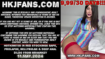 Preview 1 of Violett Scat Movies - Hotkinkyjo in red stockings gape,  prolapse,  bellybulge &amp_ deep anal dildo from mrhankey