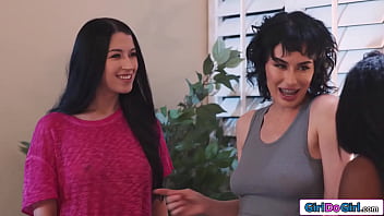 Preview 1 of Kendra Lust Brazzers - Lesbian couple fool around next to bff and ask her to join