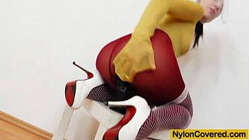 Preview 3 of Mom Vs Pumping Son - Leony Aprill nylon mask distorted beautiful face