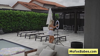 Preview 1 of Rub Xxxx Com Hd - Petite blondie teen get her juicy ass spanked by the pool and prepare for a deep fuck - Emma Bugg,  JMac