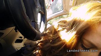 Preview 2 of Linde Sexy - Redhead teen fucking in a trunk outdoor