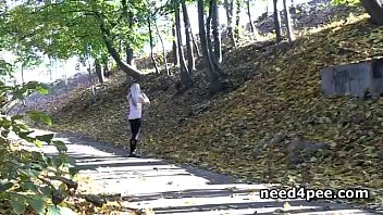 Preview 3 of Full Story Poern Movies - Amateur girl hides behind a wall to take a pee