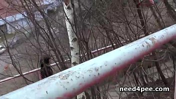 Preview 3 of Actress Beung D - Teen brunette dares to take a piss in snow