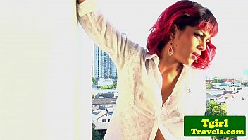 Preview 2 of Mfc Jisel - TS ginger Michelle cock play on balcony
