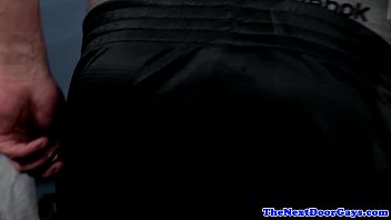 Preview 2 of Japanese Uncensored Pornstar - Tattooed hunk masturbates during workout