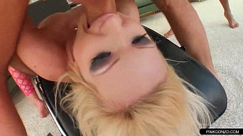 Preview 2 of Xxnx In Boy Girl Video - Dumpy blonde gets her mouth hole fully destroyed in threesome