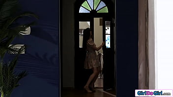 Preview 1 of Dog Ant Girls Sex - Stepdaughter vibrates busty stepmom to an orgasm by accident