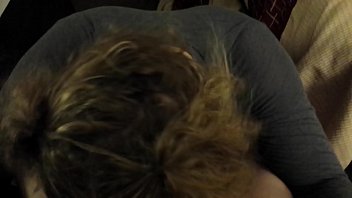 Preview 3 of Blonde Tranny Tugs And Cums - Busty MILF with pigtails giving POV blowjob