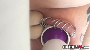 Preview 2 of Gay Cum Shots Guys - Horny babe toys her pierced pussy