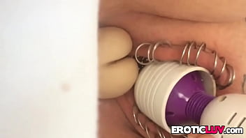 Preview 1 of Gay Cum Shots Guys - Horny babe toys her pierced pussy