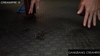 Preview 3 of Thick Spanish Webcam - GangbangCreampie - Big Tittied Blonde Babe Gets Spitroasted And Gangbanged Hard
