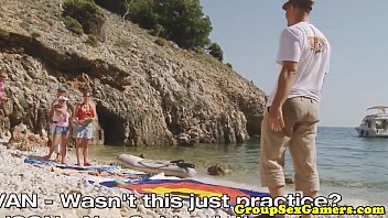 Preview 2 of Steptmom Gets Anal - Beach amateur babes in group riding cock