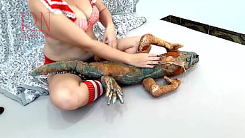 Preview 1 of New Xxnxx Video 2018 - Girl with sexy school uniform is dancing without panties. Striptease with big iguana toy. c3