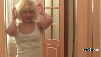 Preview 1 of Blonde Teacher Small - Kinky teen plays with fire