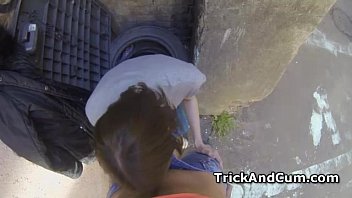 Preview 4 of Taboo By - Ruslana gives BJ on knees and gets fucked outdoor