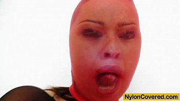 Preview 3 of Kamasutra Xxxcom - Huge titties cutie in nylon mask and full body nylon suit