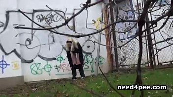 Preview 1 of Bound In Heels - Fresh girls filmed taking a piss in nature