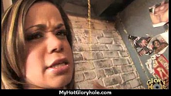 Preview 1 of Xpornx Cim - Ebony Hottie Milking Cocks in the Gloryhole 7