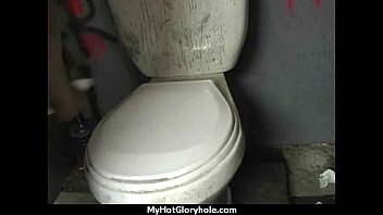 Preview 2 of Pizza Sorcery Moie - Ebony Hottie Milking Cocks in the Gloryhole 3