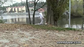 Preview 4 of Lick Dirty Woman - Naked blonde tanning in public takes a piss