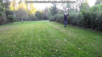 Preview 4 of Olgun Ol - Watch my gf fucked in the open air through pantyhose hole