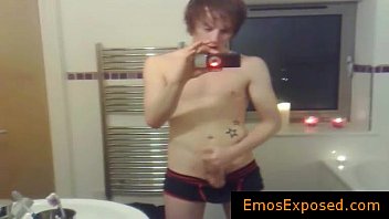 Preview 4 of Wife Gangbang Black - Emo redhead jerking his penis in the mirror gay boys