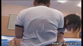 Preview 2 of Mom Anal Creampie Gang Rape - Super cute asian wrestlers blowing tube