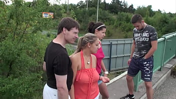 Preview 2 of Tobom - PUBLIC - public orgy with a big breasted girl on a freeway overpass