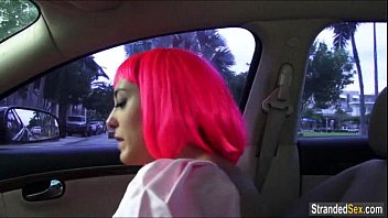 Preview 2 of Agust Aimes Bbc Porn - Teen Natalie Monroe with pink hair finds a ride and cock to suck