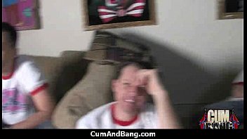 Preview 4 of Stepmoson Sex - Black chick deepthroats a group of white studs and gets rewarded with cum 10