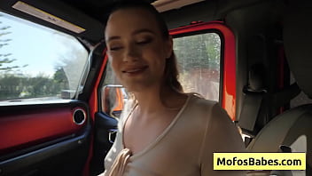 Preview 1 of Sunnyleone Sex Vede - Horny slutty blonde sucking dick while her friend is driving - Chloe Rose,  Charles Dera