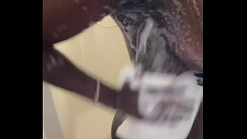 Preview 3 of Parsanal Aeckerty - Horny black model gagged,  handcuffed,  getting dick,  rides glass dildo and playing with pussy