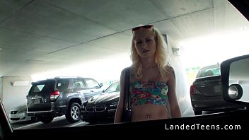 Preview 1 of Chit Korexxx - Blonde teen hitchhiker bangs in the car in garage