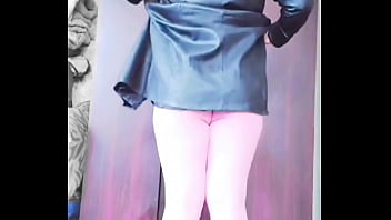 Preview 1 of Shemale Playing With His Sex - Black Underpants Blue Sexy Dress Sissy Slut Crossdresser White Body Gay Twink Hairless Yummy Skin