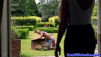 Preview 1 of Amateur Wife First Cheating - Beautiful blonde duo fuck a gardener together