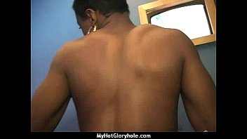 Preview 4 of Mother And Hoy - Ebony Hottie Milking Cocks in the Gloryhole 1