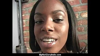 Preview 1 of Blondie Cutie - Ebony Hottie Milking Cocks in the Gloryhole 4