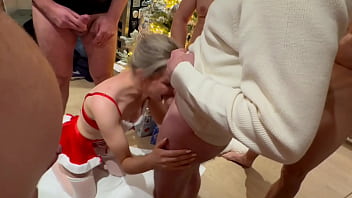 Preview 3 of Beemtube Com - BNB001 - Emily Belle&#039_s Christmas Bukkake - 14on1 Blowbang &amp_ Bukkake (Facials)